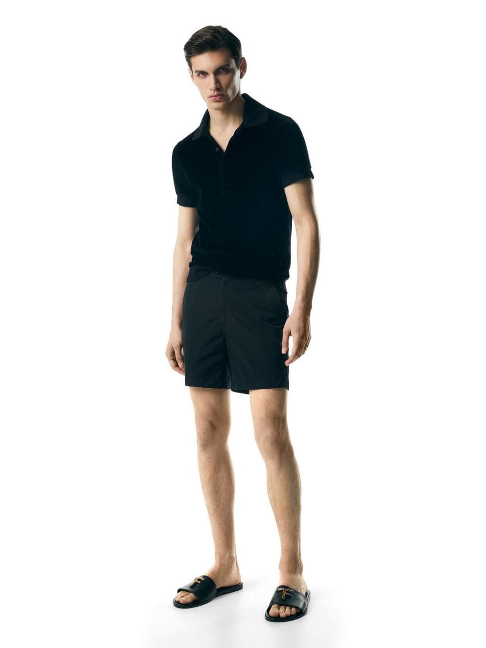 Black Modal Velour Polo Shirt