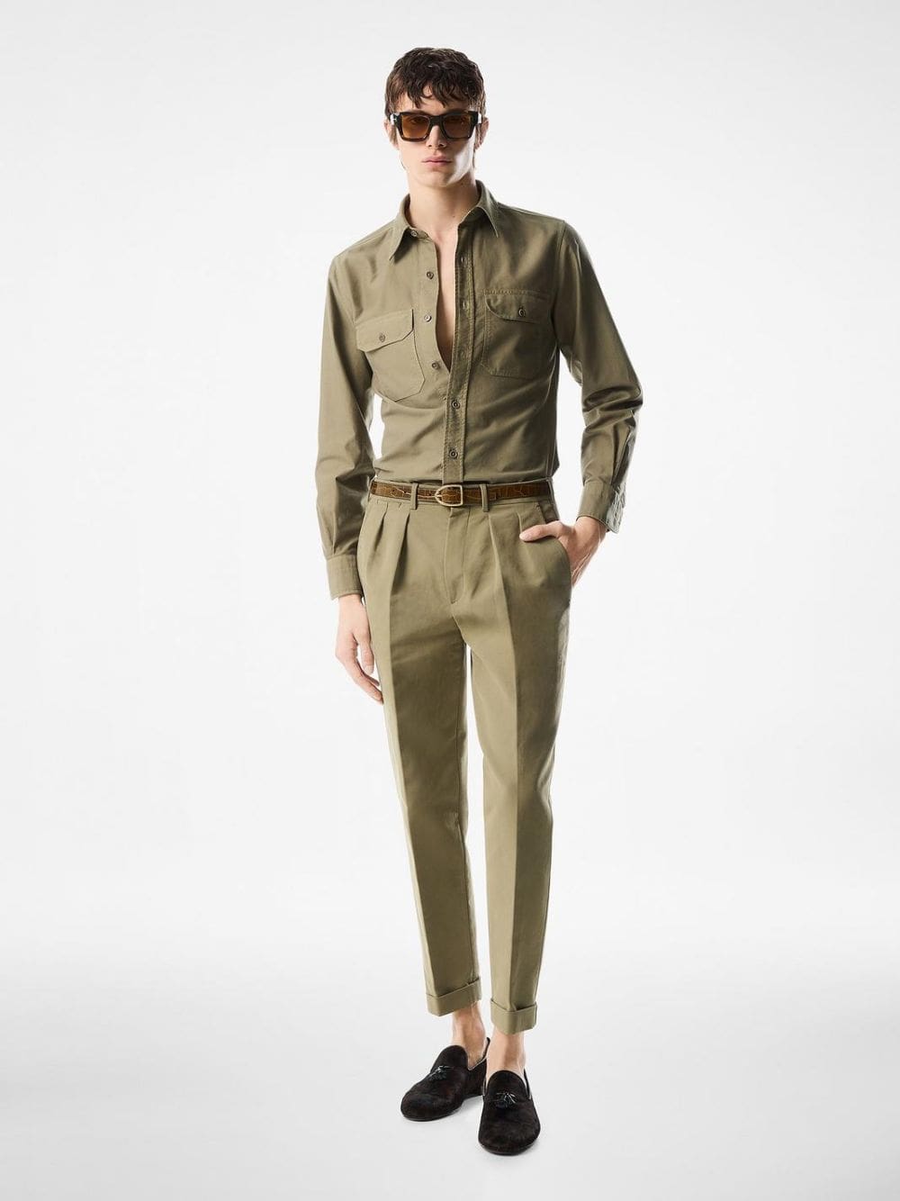 Olive Cotton Satin Pants