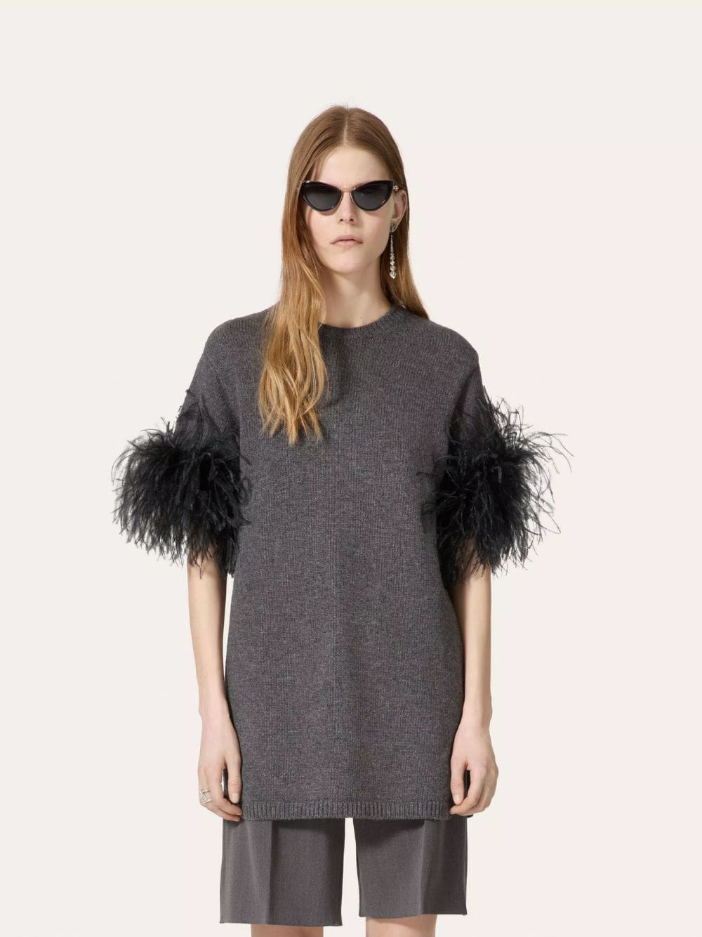 Dark Grey Wool Jumper with Feathers