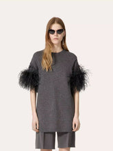 Valentino Garavani Dark Grey Wool Jumper with Feathers