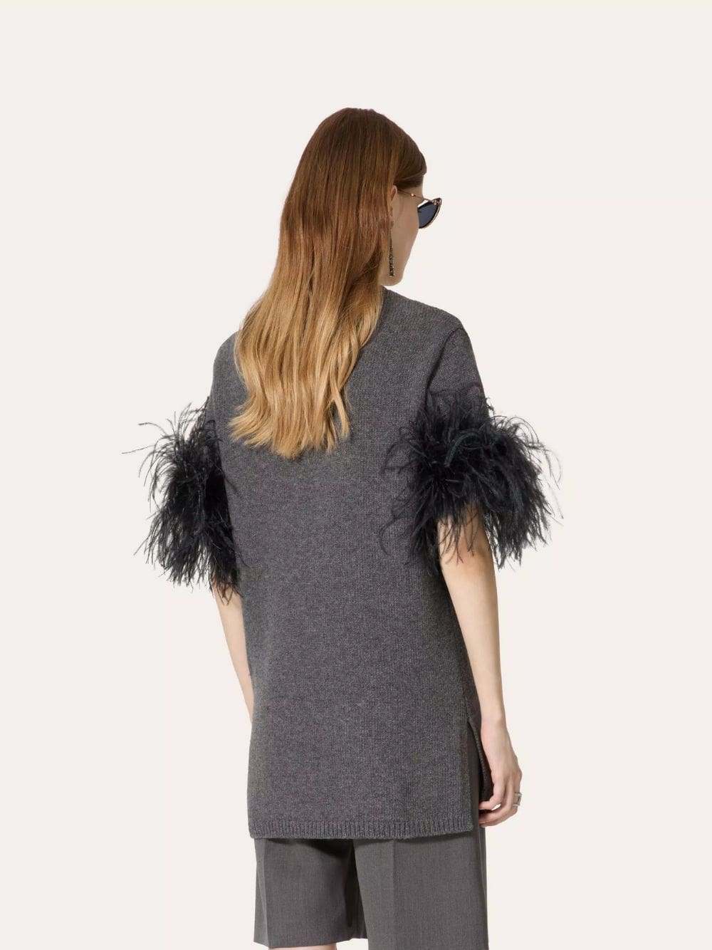 Dark Grey Wool Jumper with Feathers