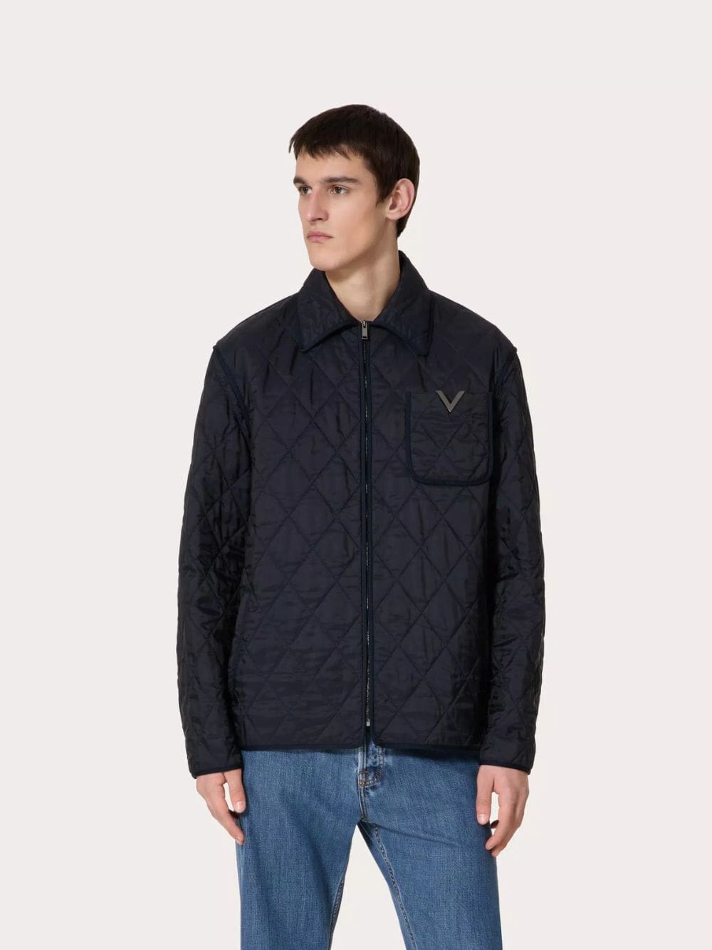 Navy Quilted Nylon Shirt Jacket