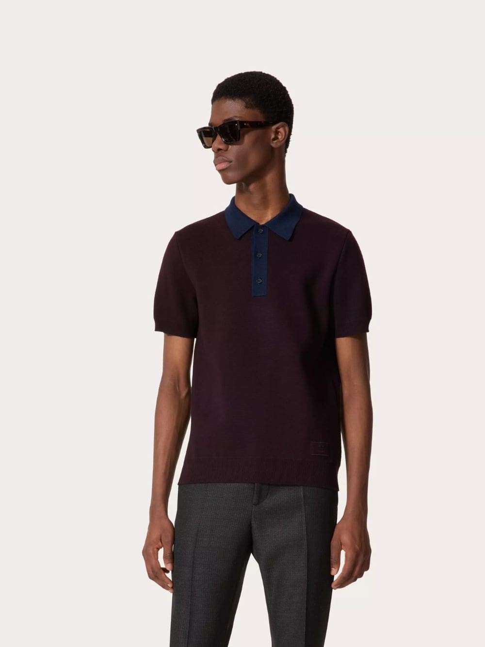 Maroon Wool Polo Shirt with VLogo Embroidery