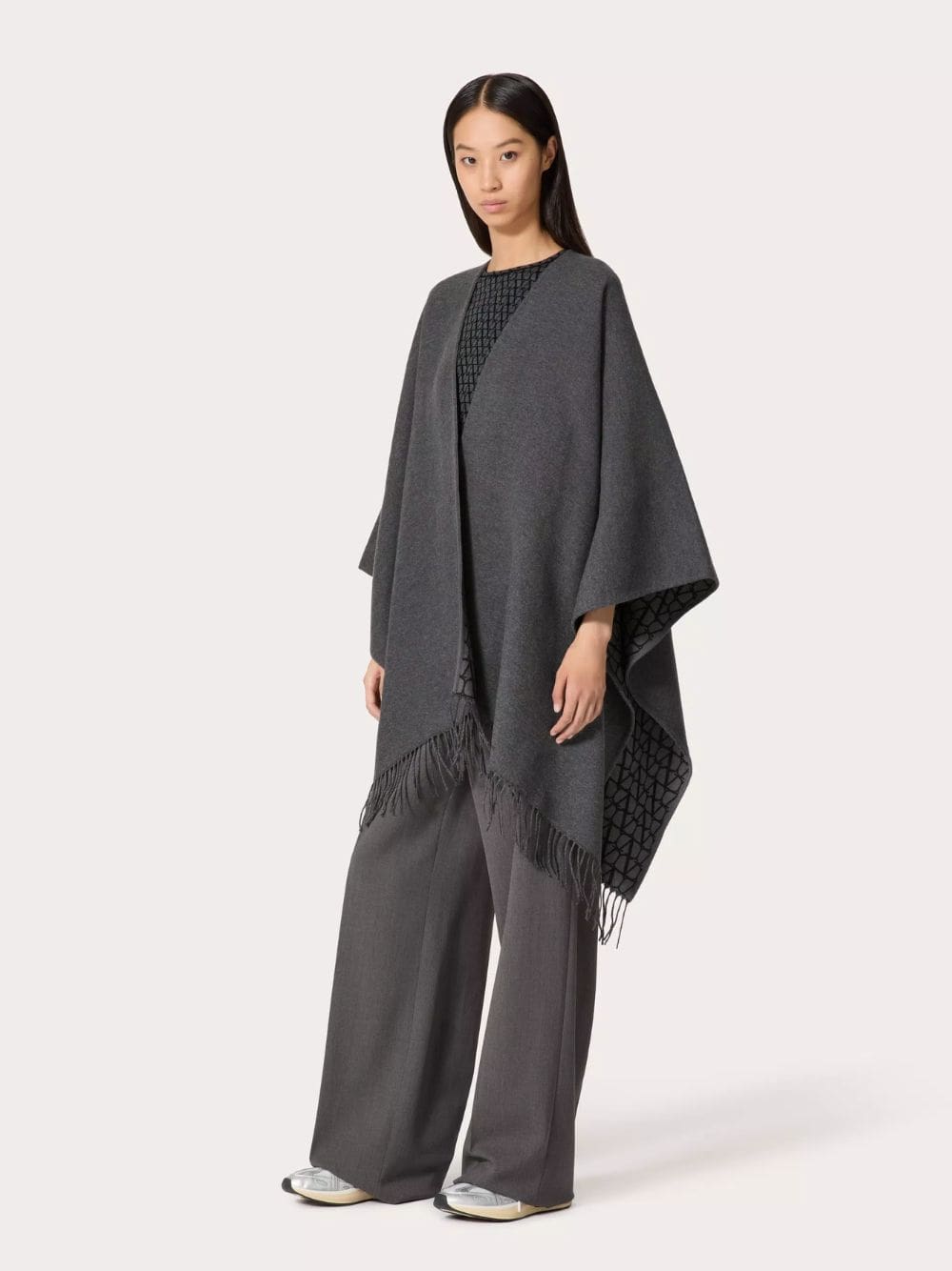 Grey Double Wool Toile Iconographe Poncho