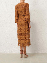 Zimmermann Tan Pop Embroidered Midi Dress