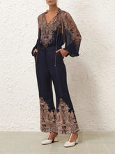 Zimmermann Navy Paisley Flare Pants