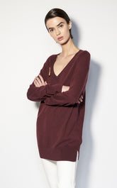 Paula Long V-Neck Burgundy Cashmere Sweater