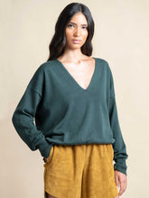 Paula V-Neck Dark Green Wool Ribbed Sweater
