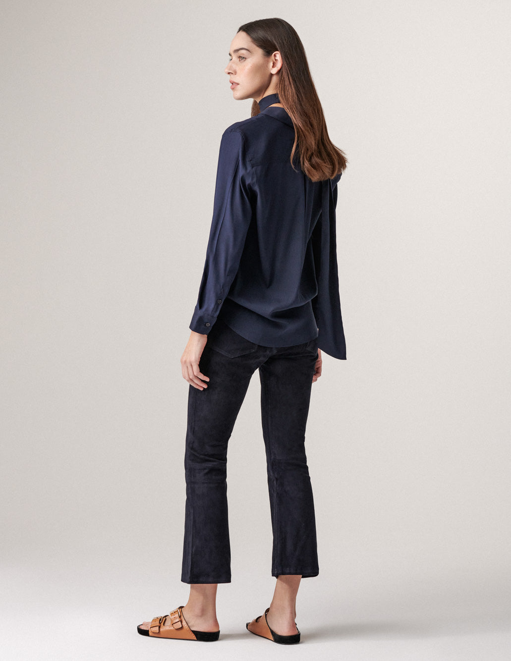 Zircon Navy Leather Flared Pants