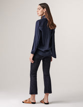 Paula Zircon Navy Leather Flared Pants