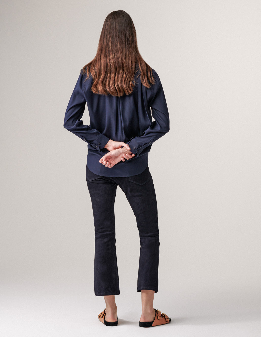 Zircon Navy Leather Flared Pants