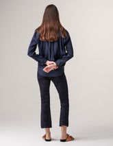 Paula Zircon Navy Leather Flared Pants