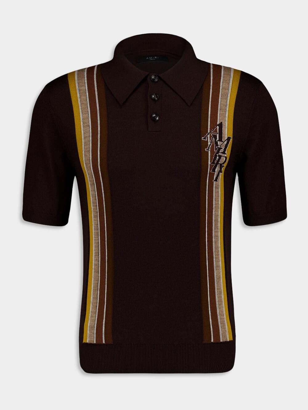 AmiriStack Stripe Short Sleeve Brown Polo at Fashion Clinic