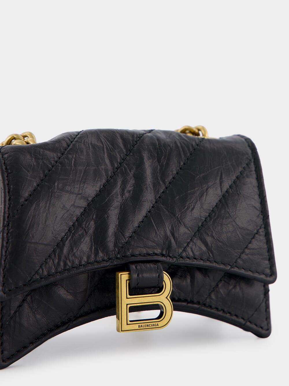 BalenciagaBlack Quilted Crush Mini Chain Bag at Fashion Clinic