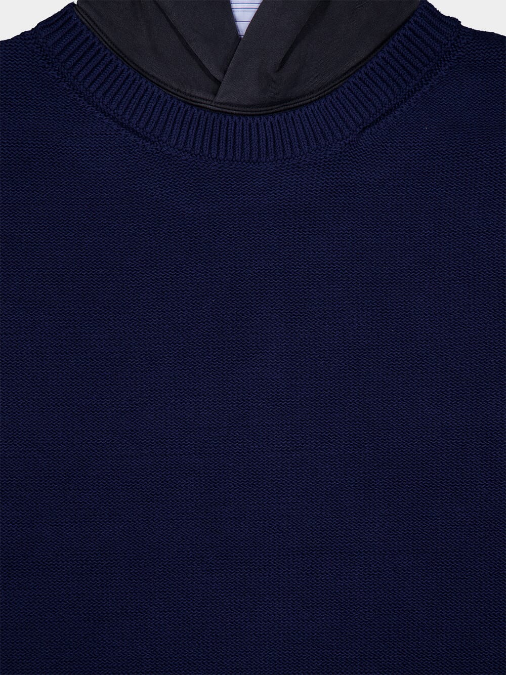 BalenciagaLayered Navy Knit Hoodie at Fashion Clinic