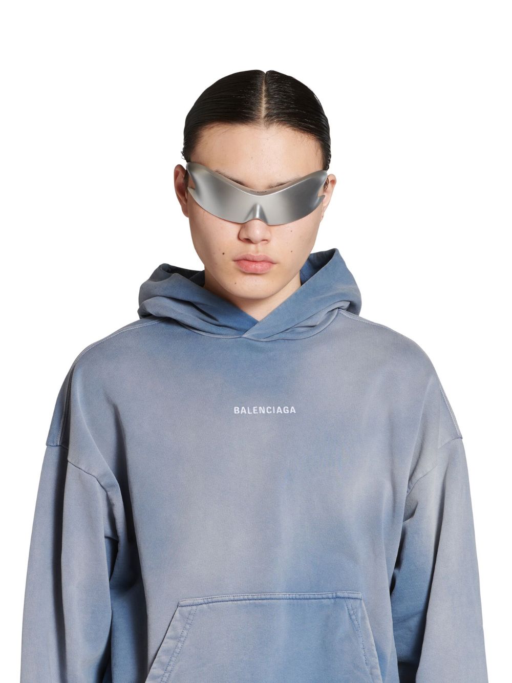 BalenciagaLogo-Embroidered Faded Effect Hoodie at Fashion Clinic