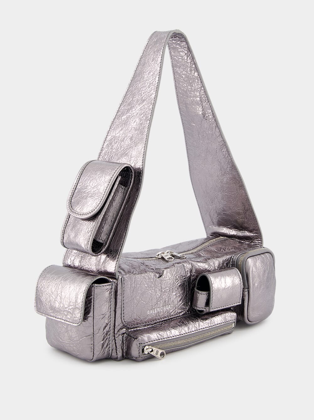 BalenciagaSilver Metallized Superbusy XS Sling Bag at Fashion Clinic