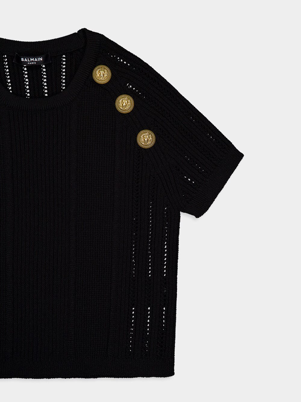 BalmainBlack Buttoned Knit Top at Fashion Clinic