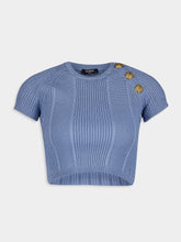 Balmain Blue Buttoned Knit Top