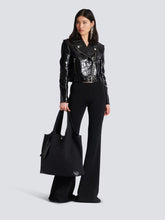 Balmain Embroidered Logo Canvas and leather Grocery Bag