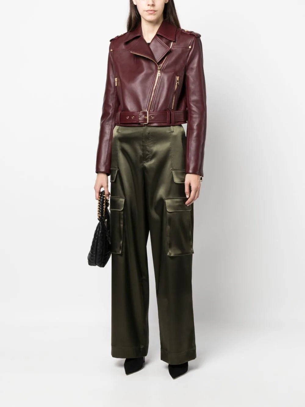 BalmainLeather Biker Cropped Jacket at Fashion Clinic