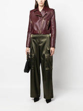 Balmain Burgundy Leather Cropped Biker Jacket