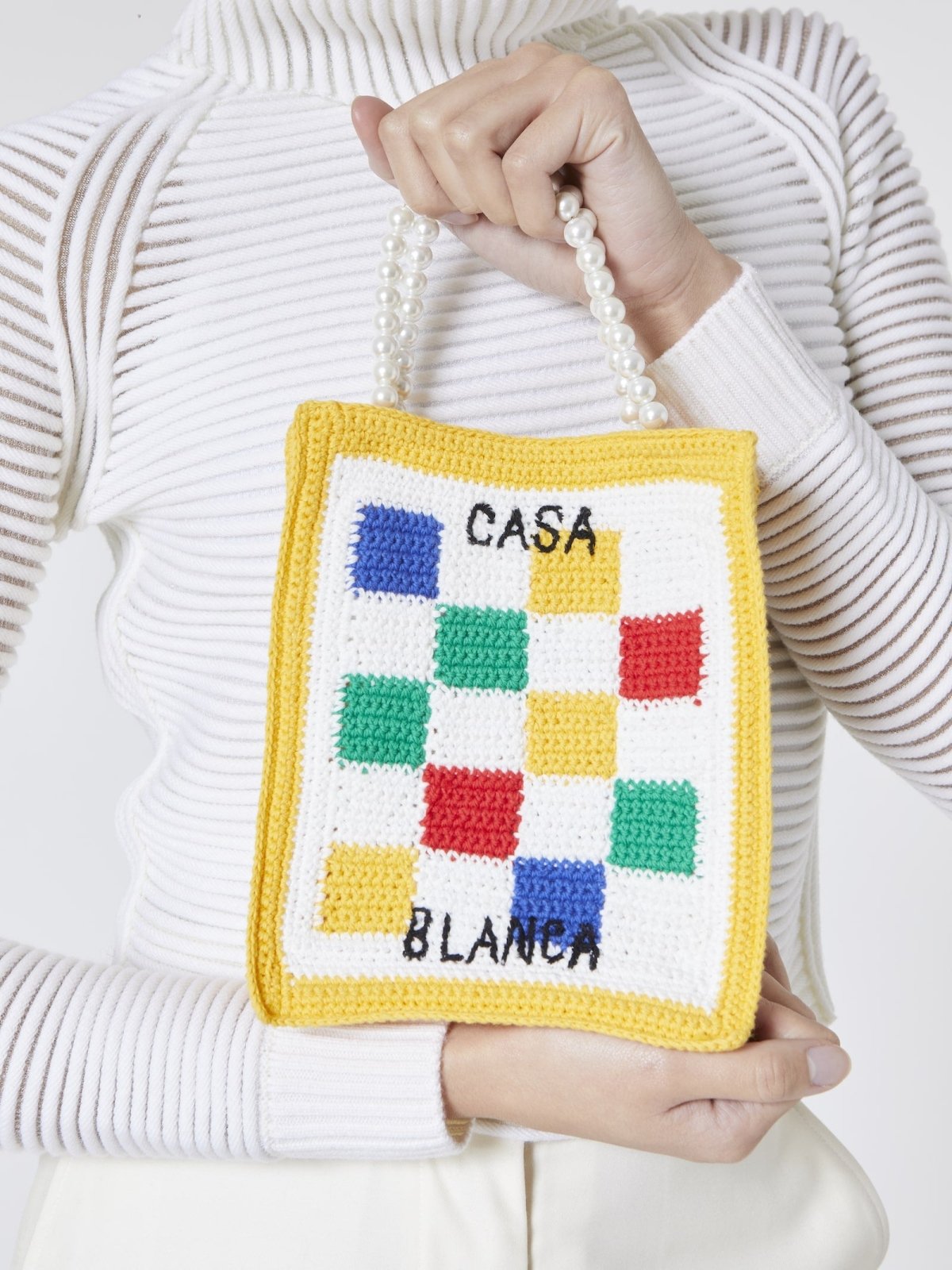 CasablancaChecked Crochet-Knit Tote Bag at Fashion Clinic