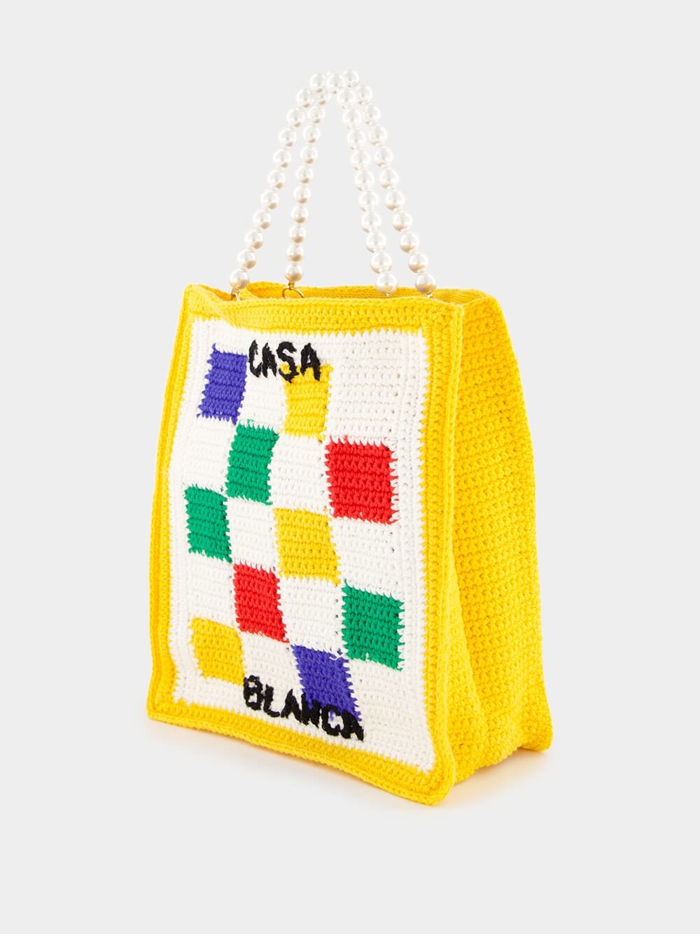 CasablancaChecked Crochet-Knit Tote Bag at Fashion Clinic