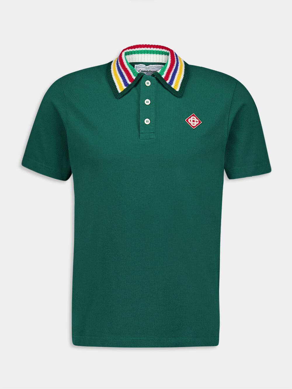 CasablancaKnitted-Collar Cotton Green Polo-Shirt at Fashion Clinic