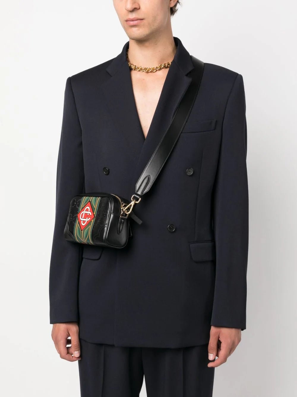 CasablancaLogo-Plaque Crossbody Leather Bag at Fashion Clinic