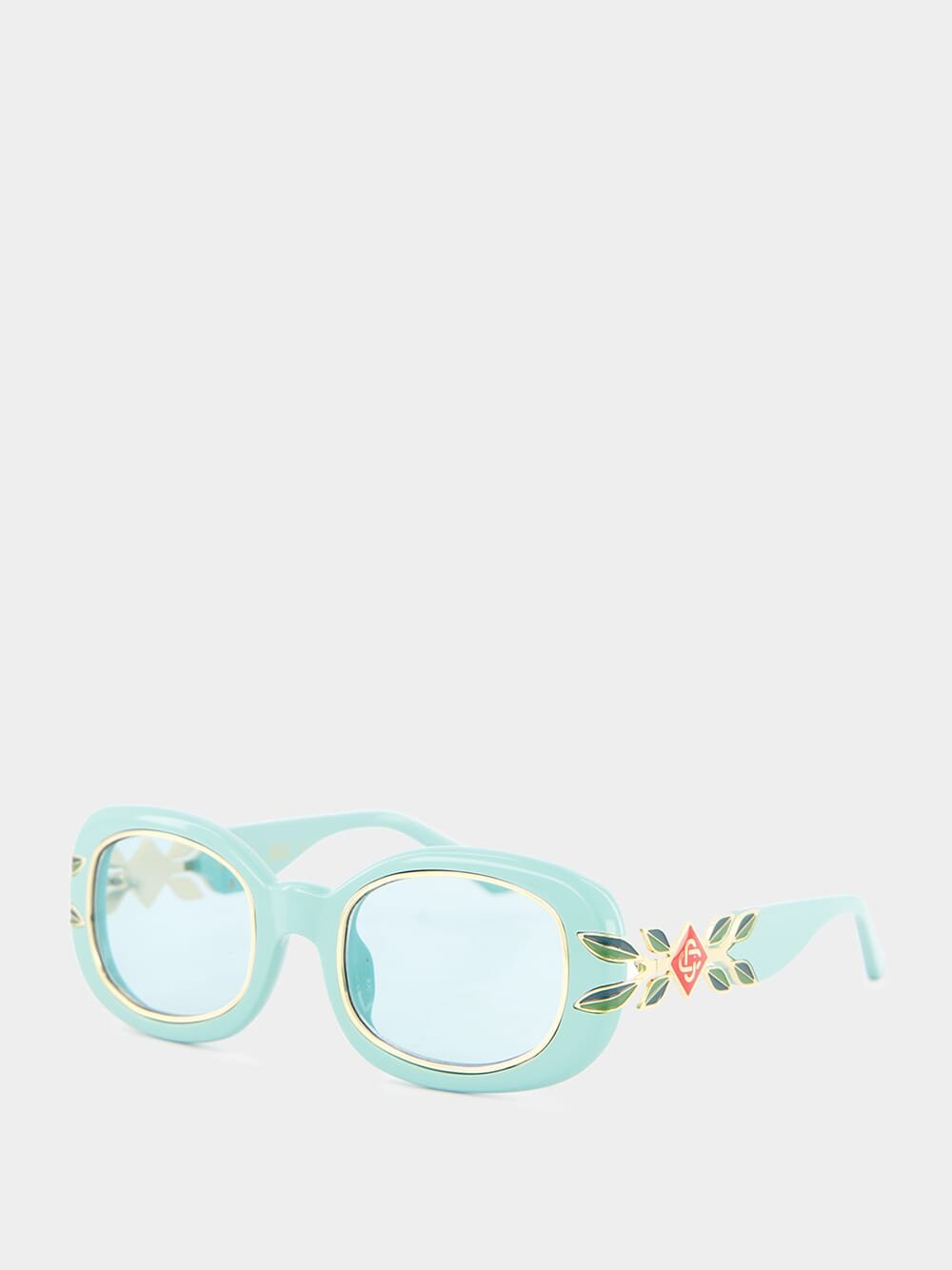 CasablancaOval Blue Sunglasses W/Laurel Detail at Fashion Clinic