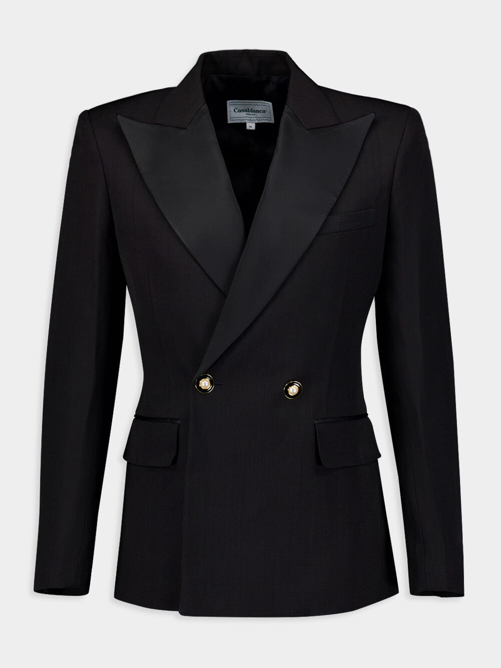 CasablancaPeak-Lapels Double-Breasted Black Blazer at Fashion Clinic