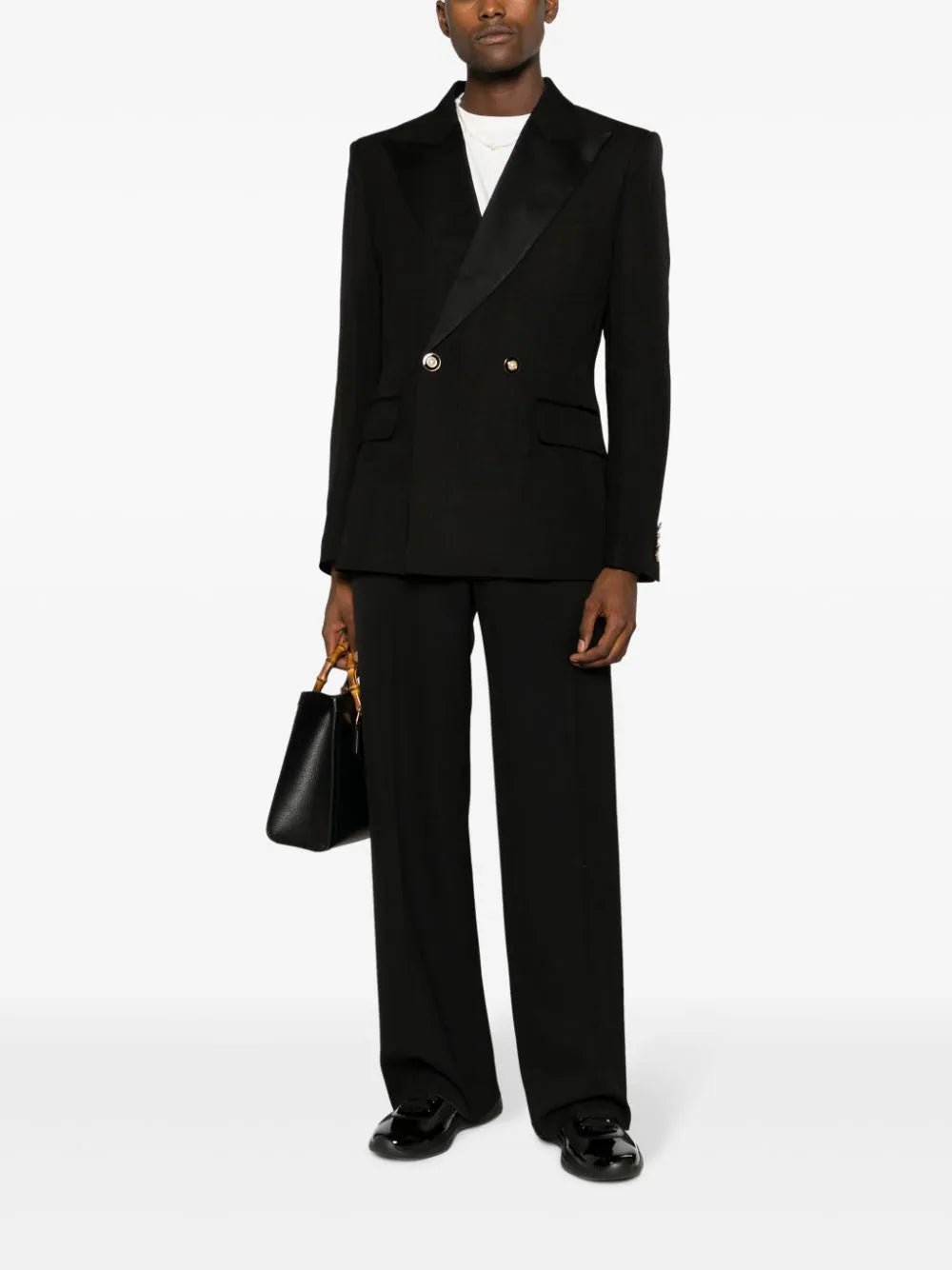 CasablancaPeak-Lapels Double-Breasted Black Blazer at Fashion Clinic