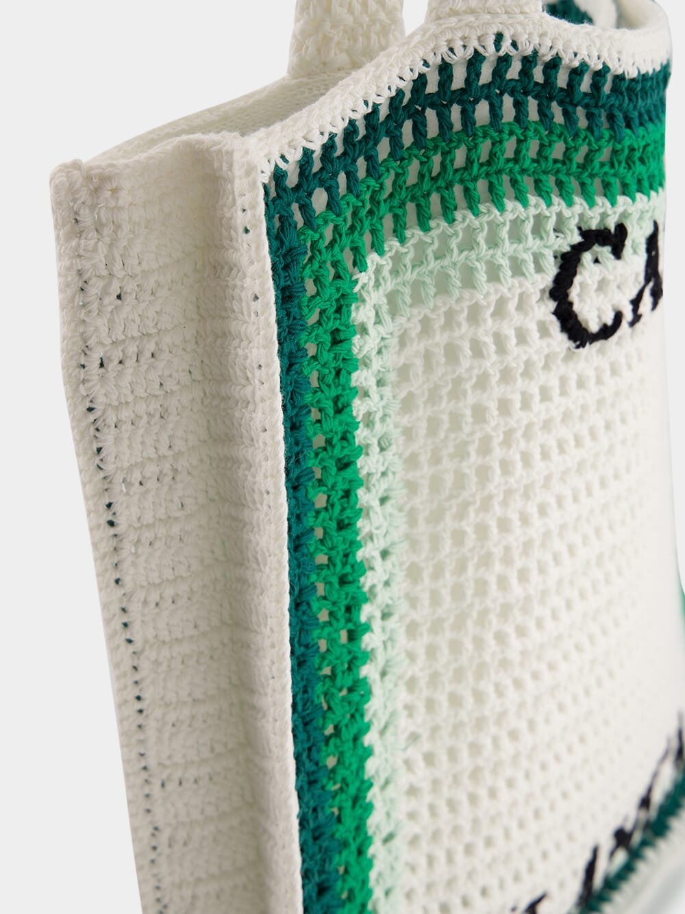 CasablancaWhite and Green Crochet Tote at Fashion Clinic