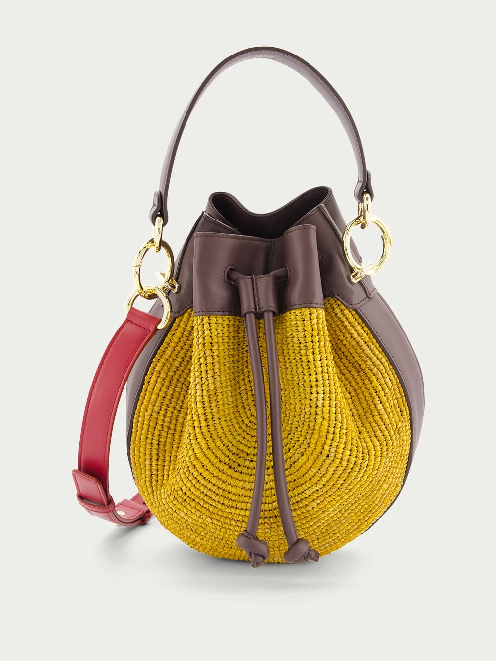 ColvillePudding Colour-Block Raffia Bucket Bag at Fashion Clinic