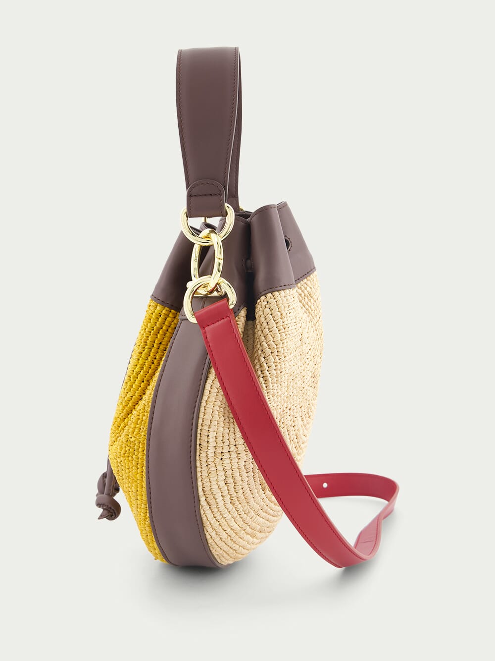 ColvillePudding Colour-Block Raffia Bucket Bag at Fashion Clinic