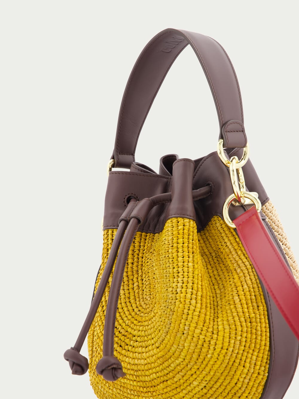 ColvillePudding Colour-Block Raffia Bucket Bag at Fashion Clinic