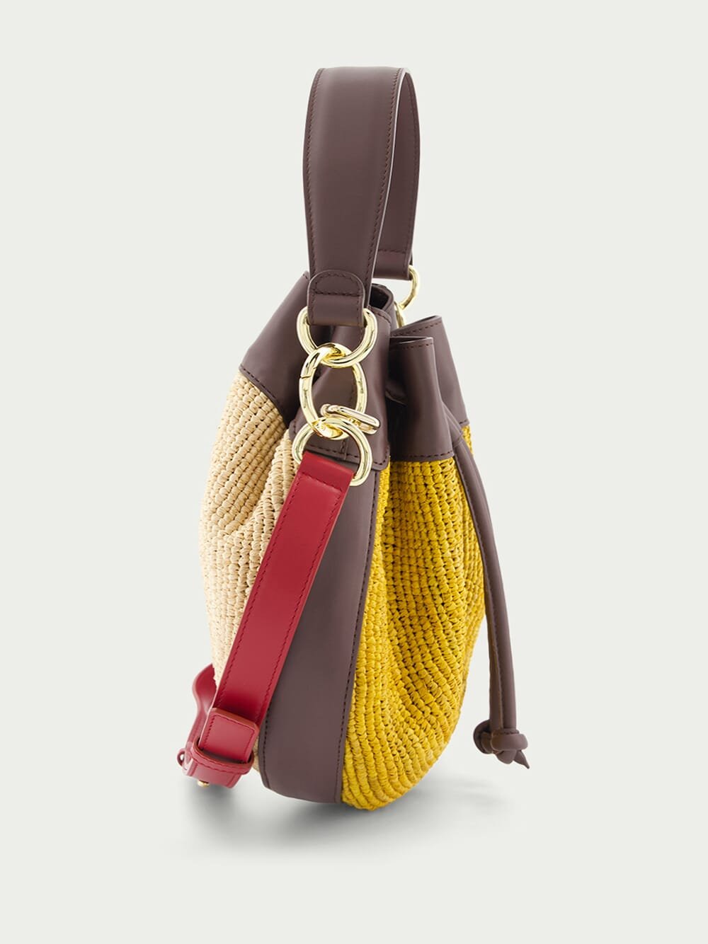 ColvillePudding Colour-Block Raffia Bucket Bag at Fashion Clinic