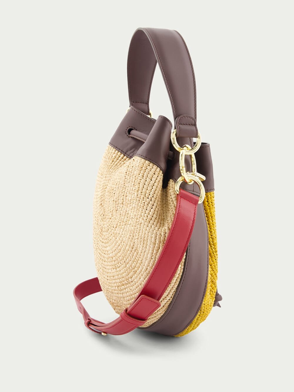 ColvillePudding Colour-Block Raffia Bucket Bag at Fashion Clinic