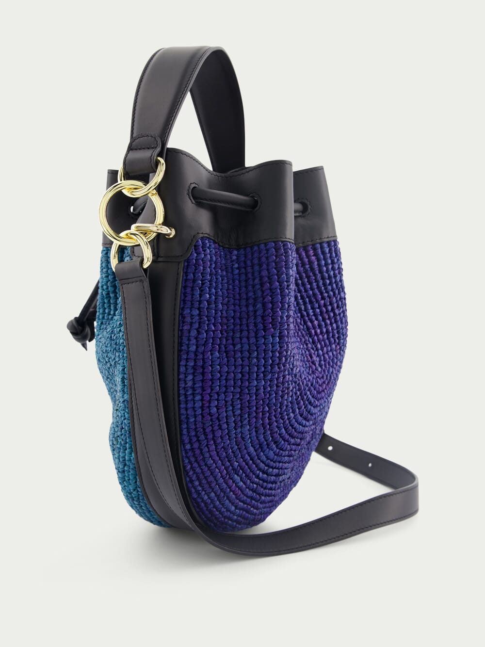 ColvillePudding Colour-Block Raffia Bucket Bag at Fashion Clinic