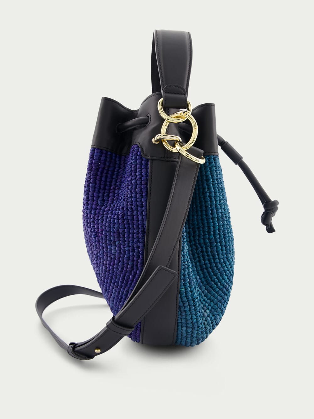 ColvillePudding Colour-Block Raffia Bucket Bag at Fashion Clinic