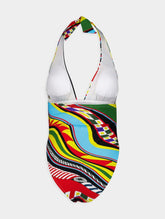 Dolce & Gabbana Carretto-Print Swimsuit With Plunging Neckline