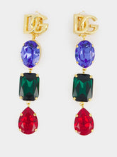 Dolce & Gabbana Long Earrings with DG Logo and Multi-Colored Rrhinestones