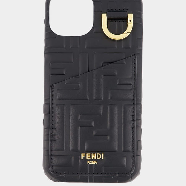 Fendi iPhone 14 Leather Case Black Fashion Clinic