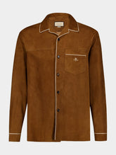 Gucci Double G Logo-Embroidered Suede Shirt Jacket