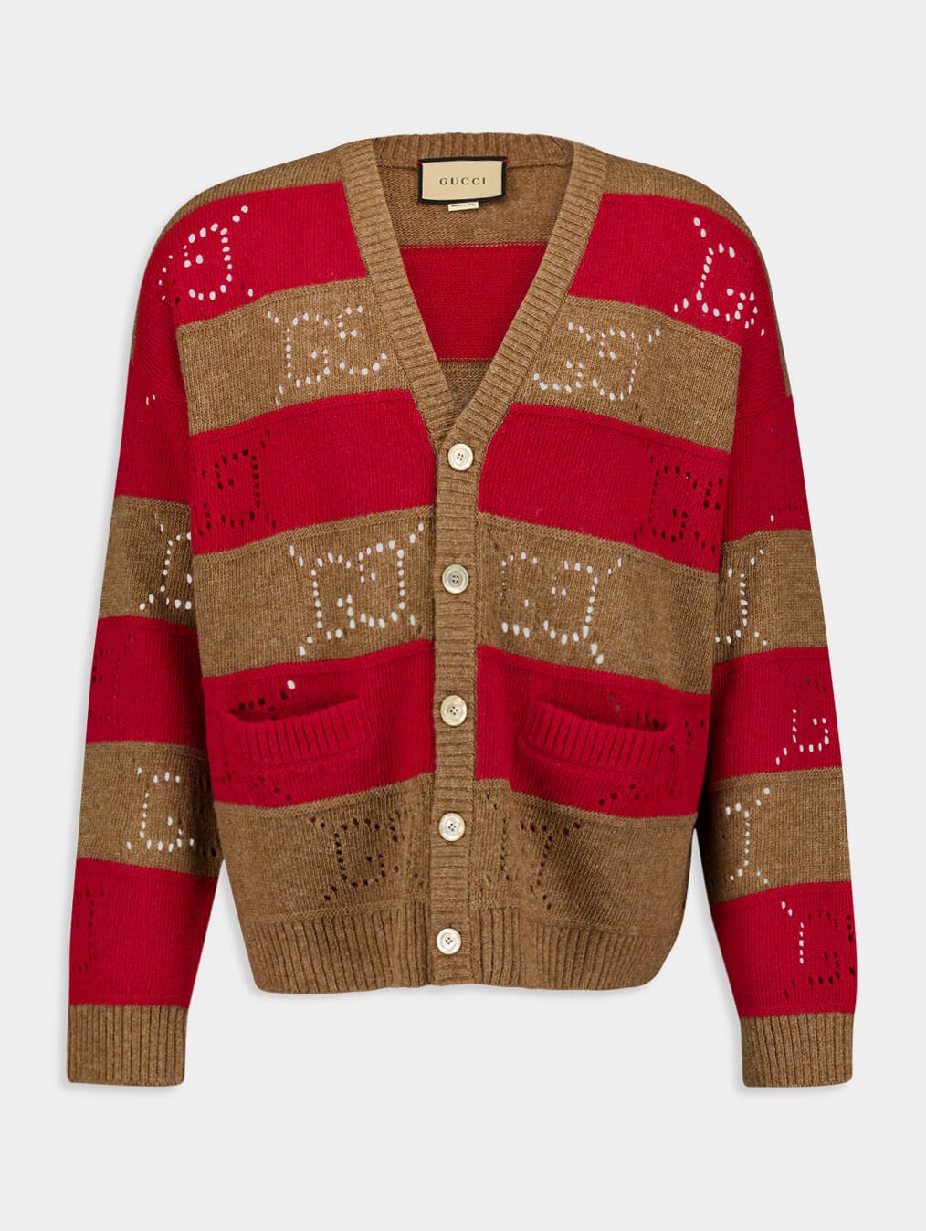 Gucci GG-Perforated Striped Wool Cardigan | Fashion Clinic