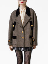 Gucci Velvet-Trim Wool-Blend Herringbone Coat