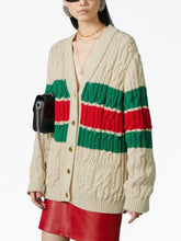 Gucci Web Stripe Cable-Knit Cardigan