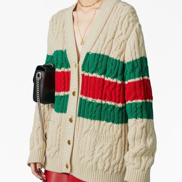 Gucci Web Stripe Cable Knit Cardigan FASHION CLINIC Fashion Clinic