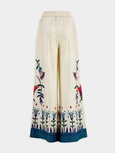 La DoubleJ Floral-Placement Palazzo Silk Pants